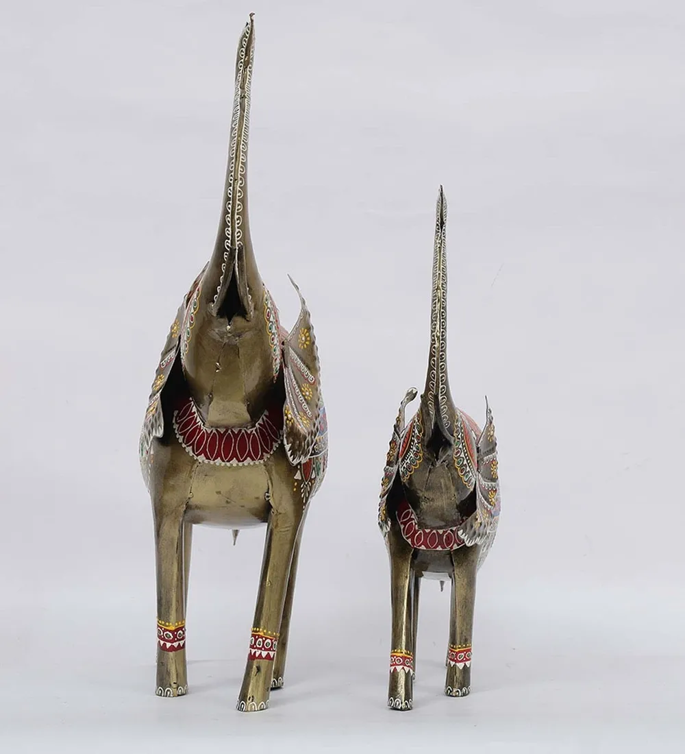 Set of 2 Handcrafted Ecstatic Elephant Animal Figurine / Showpiece