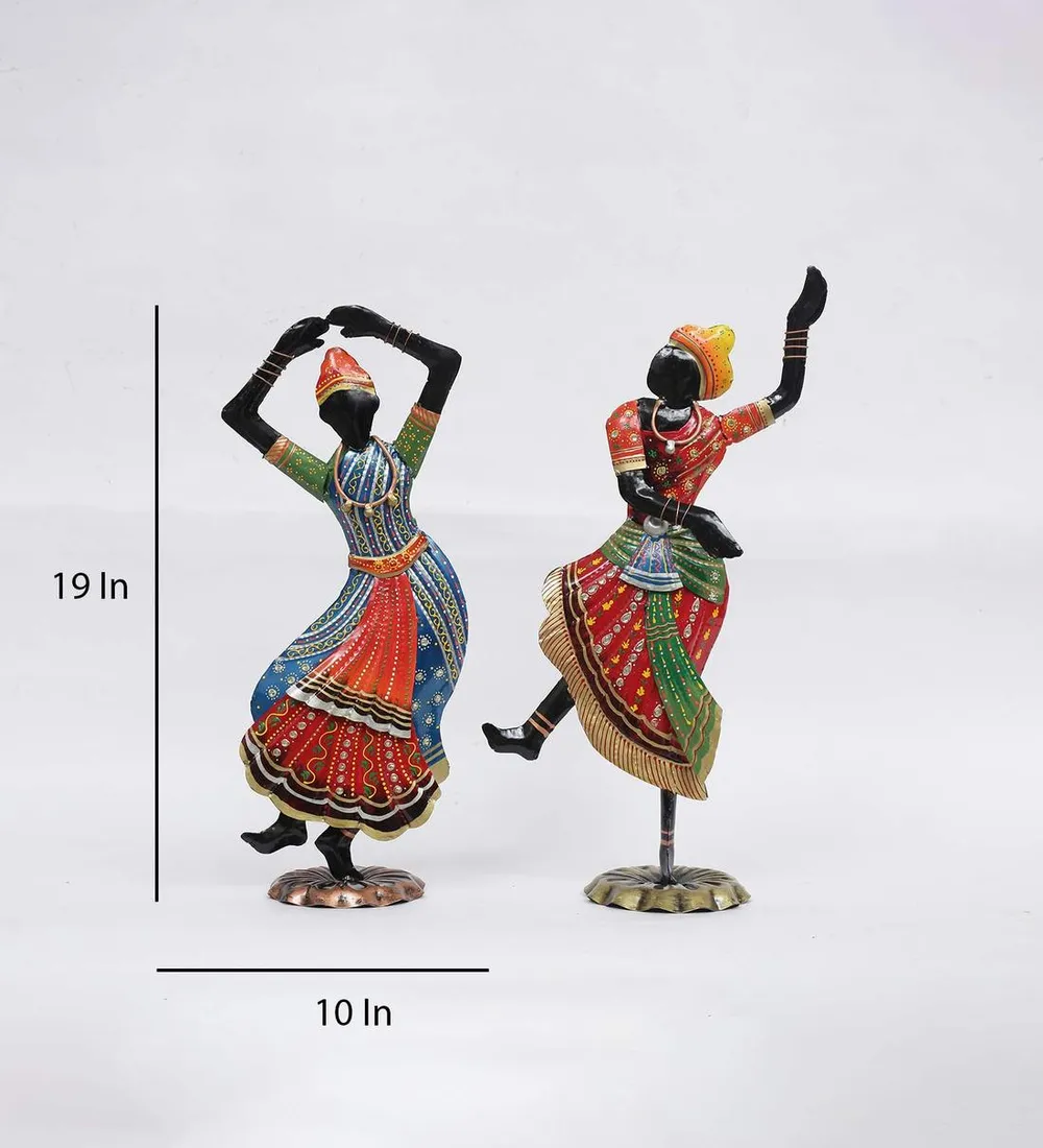 Set of 2 Kathak Dancing Ladies Metal Figurine / Showpiece
