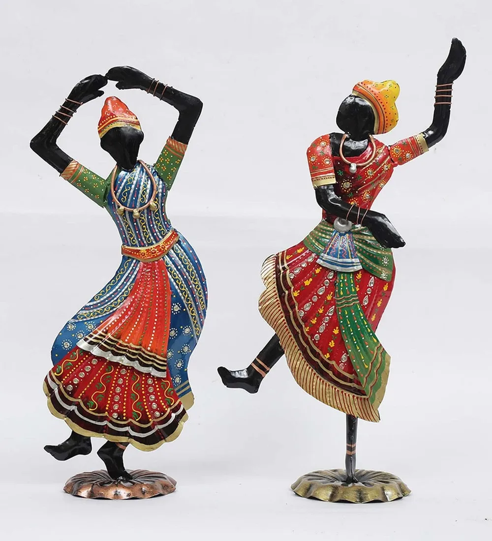 Set of 2 Kathak Dancing Ladies Metal Figurine / Showpiece