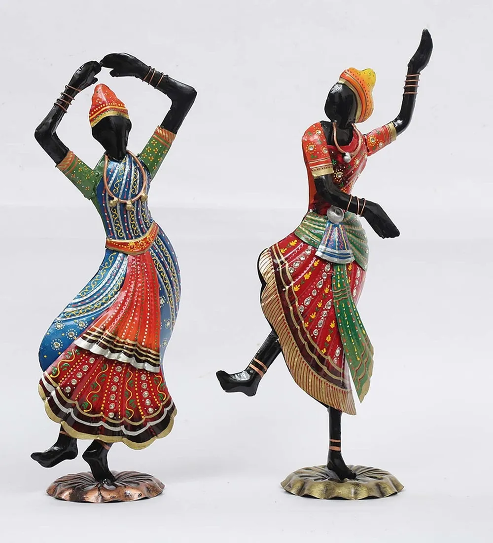 Set of 2 Kathak Dancing Ladies Metal Figurine / Showpiece