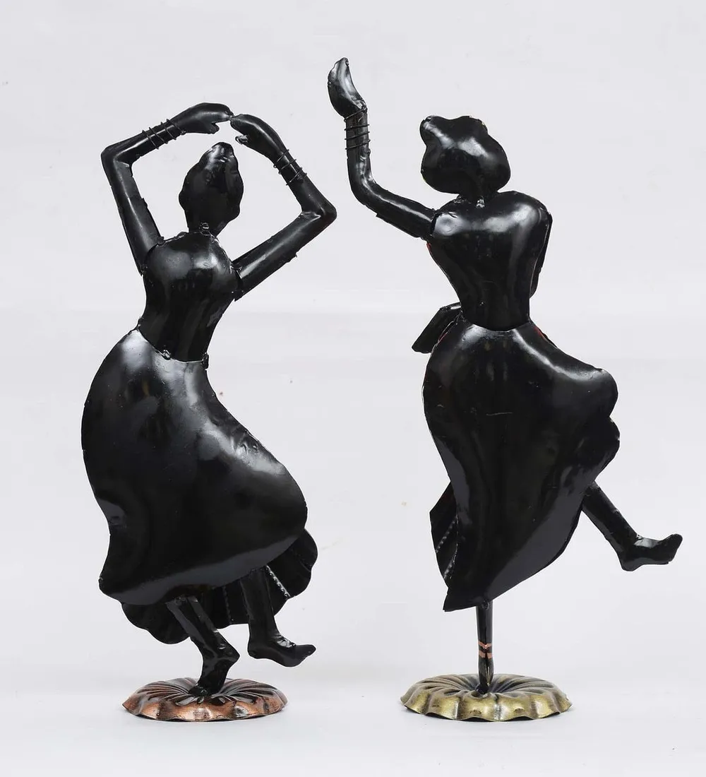 Set of 2 Kathak Dancing Ladies Metal Figurine / Showpiece