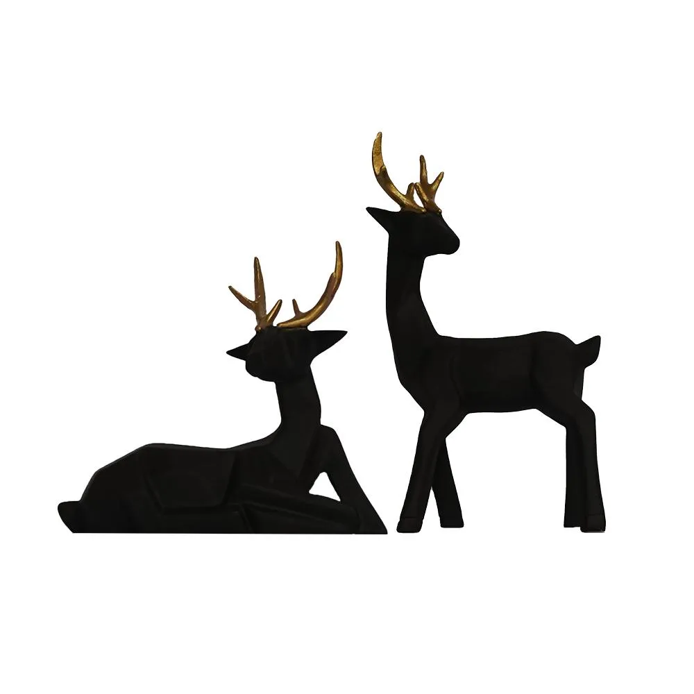 Set of 2 Luxe Black Modern Art Reindeer Figurine