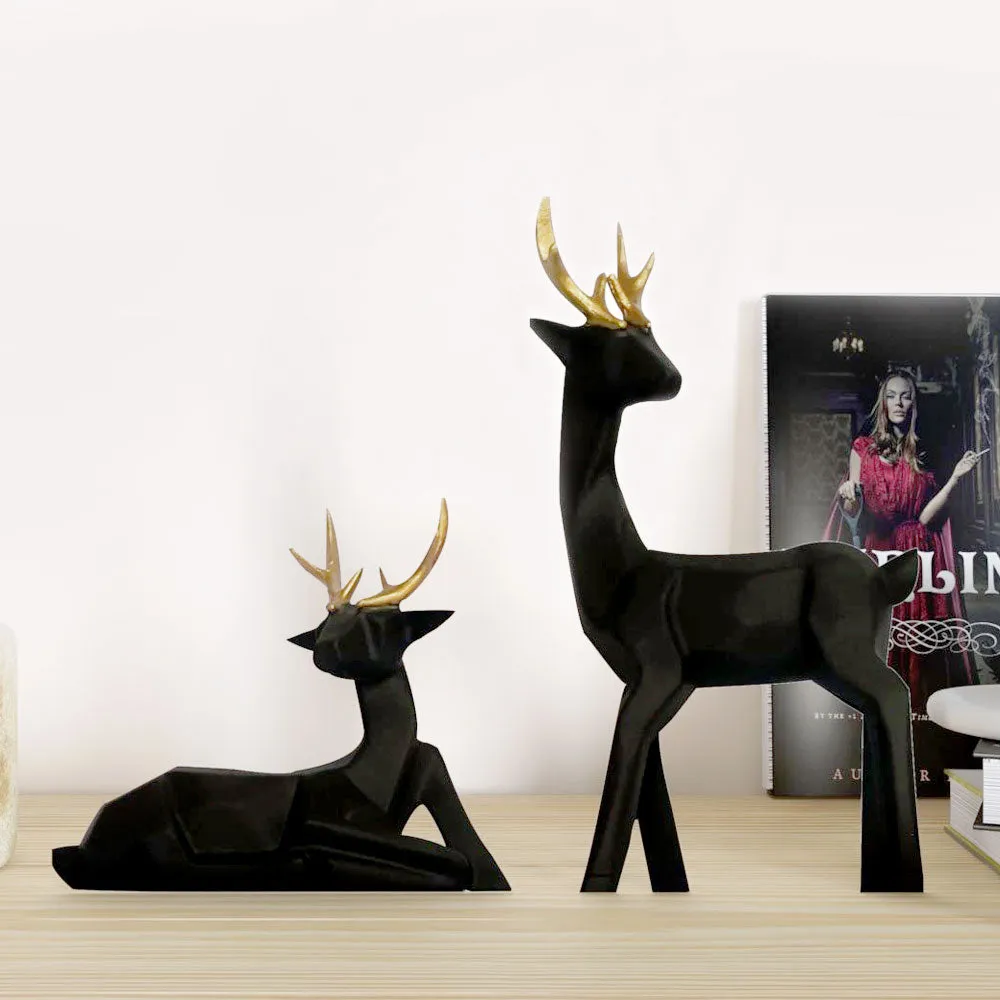 Set of 2 Luxe Black Modern Art Reindeer Figurine