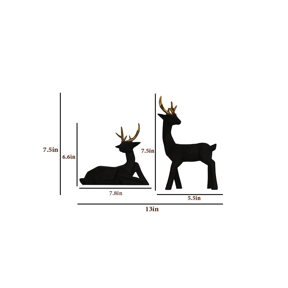 Set of 2 Luxe Black Modern Art Reindeer Figurine