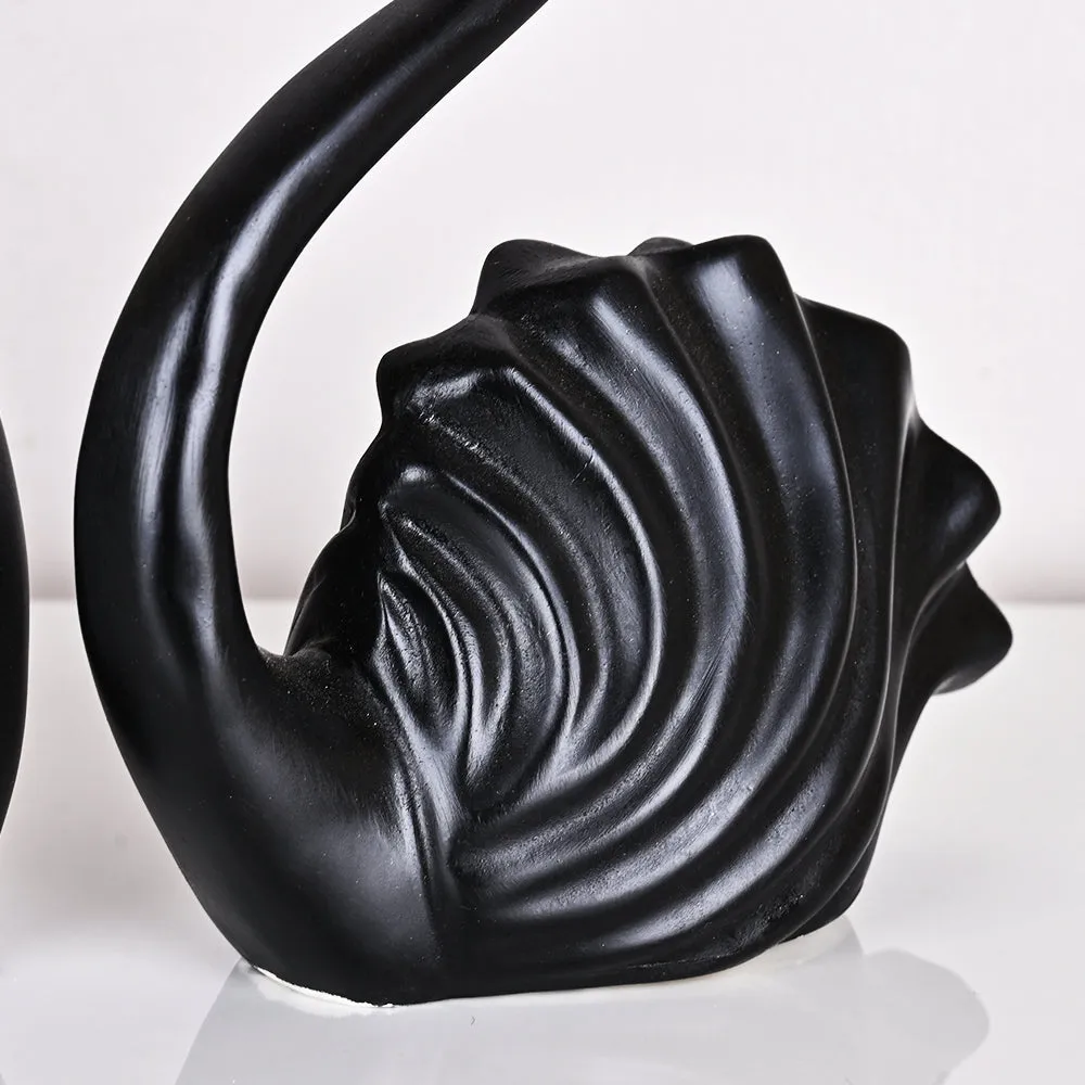 Set of 2 Luxe Black Swan Resin Showpieces with Gold Accents