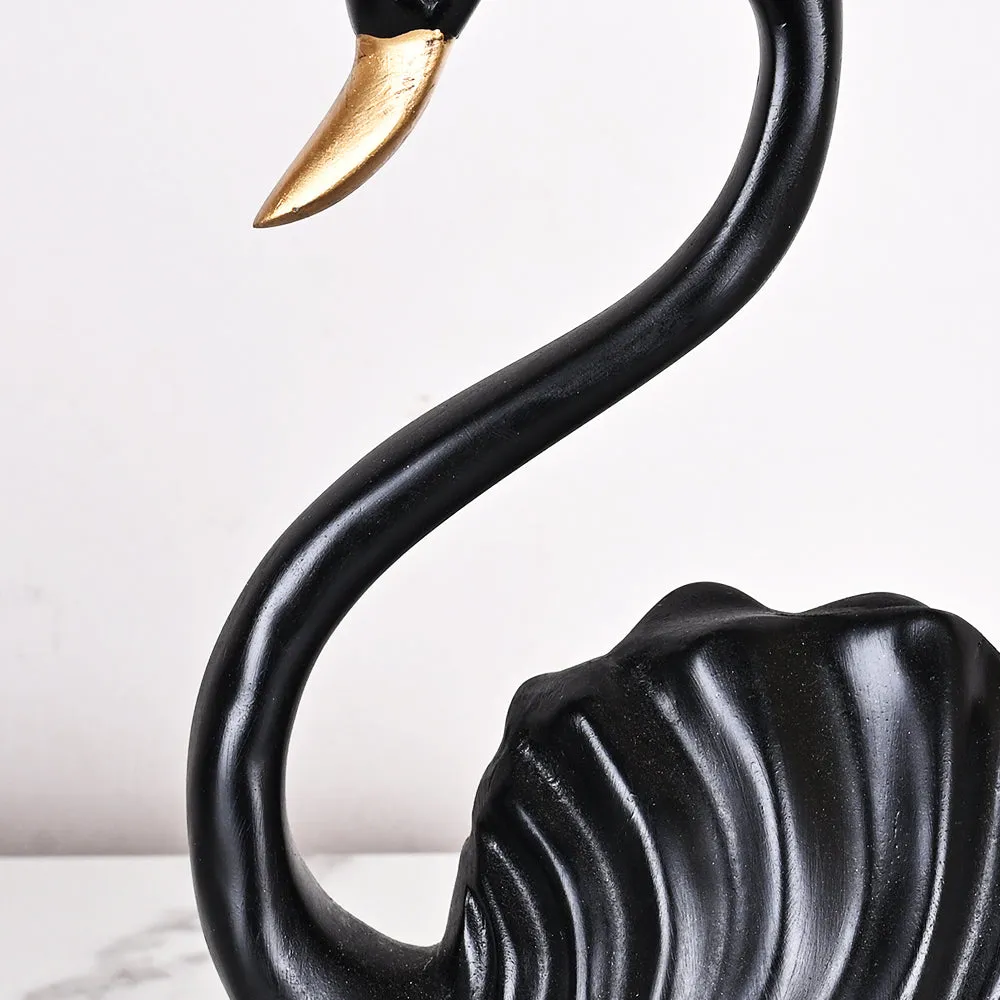 Set of 2 Luxe Black Swan Resin Showpieces with Gold Accents