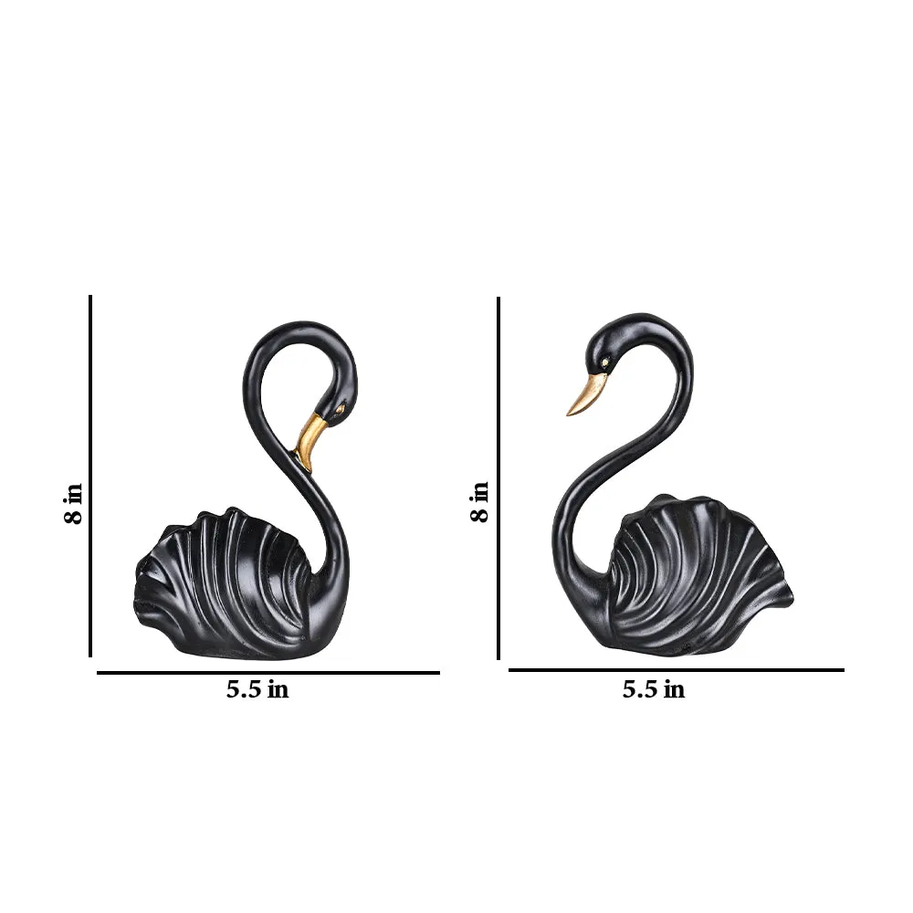 Set of 2 Luxe Black Swan Resin Showpieces with Gold Accents