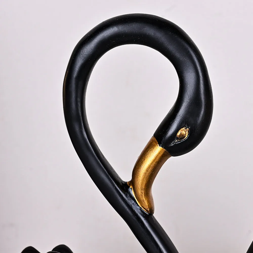 Set of 2 Luxe Black Swan Resin Showpieces with Gold Accents