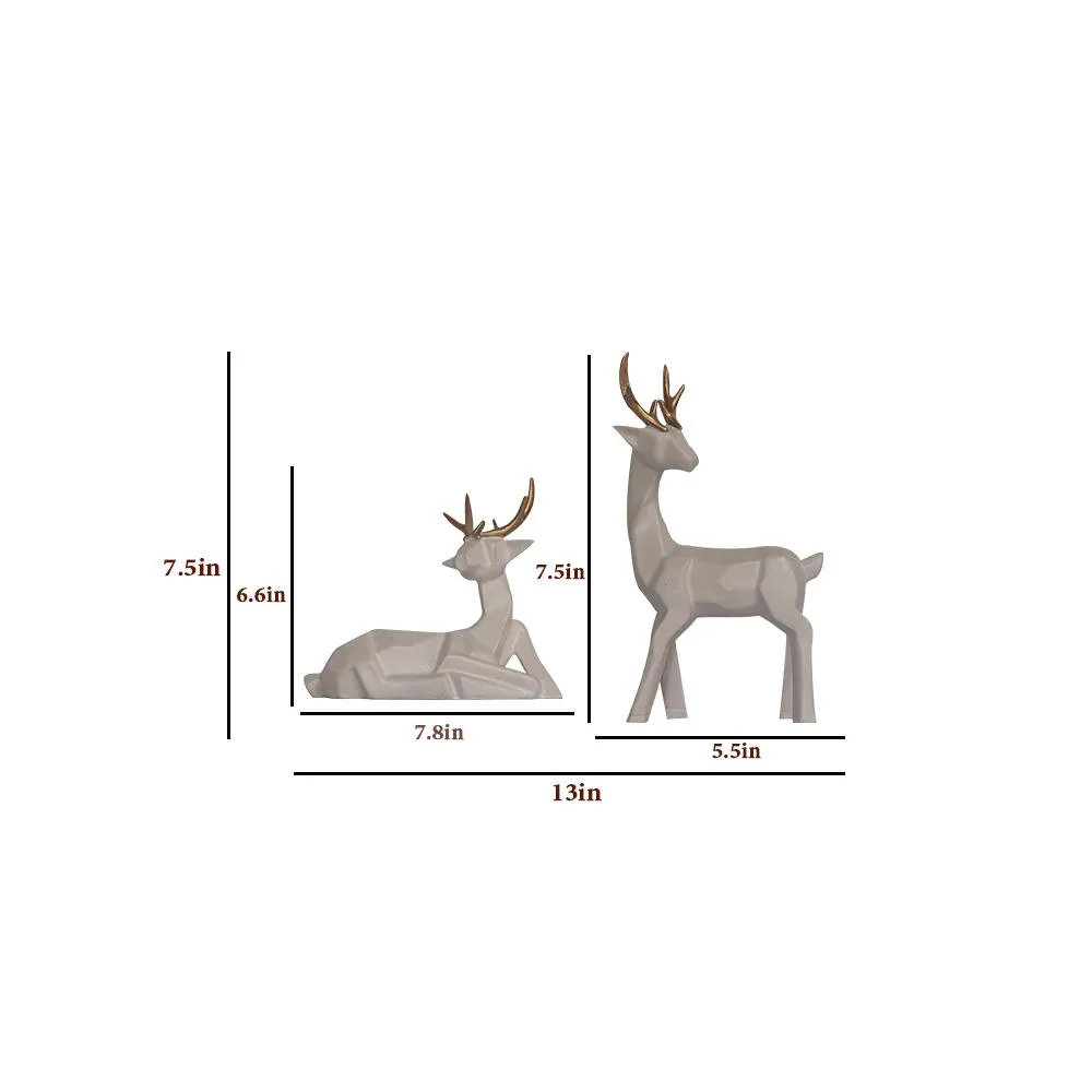 Set of 2 Luxe White Modern Art Reindeer Figurine