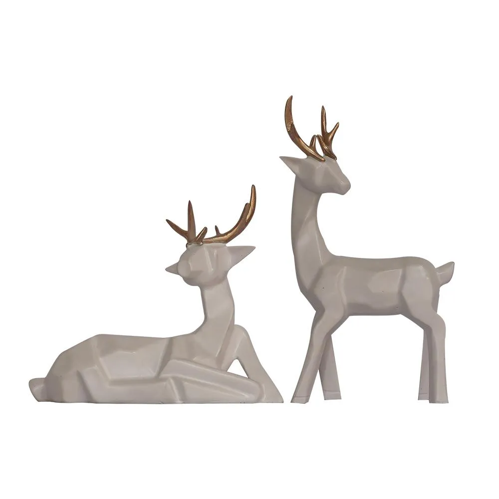 Set of 2 Luxe White Modern Art Reindeer Figurine