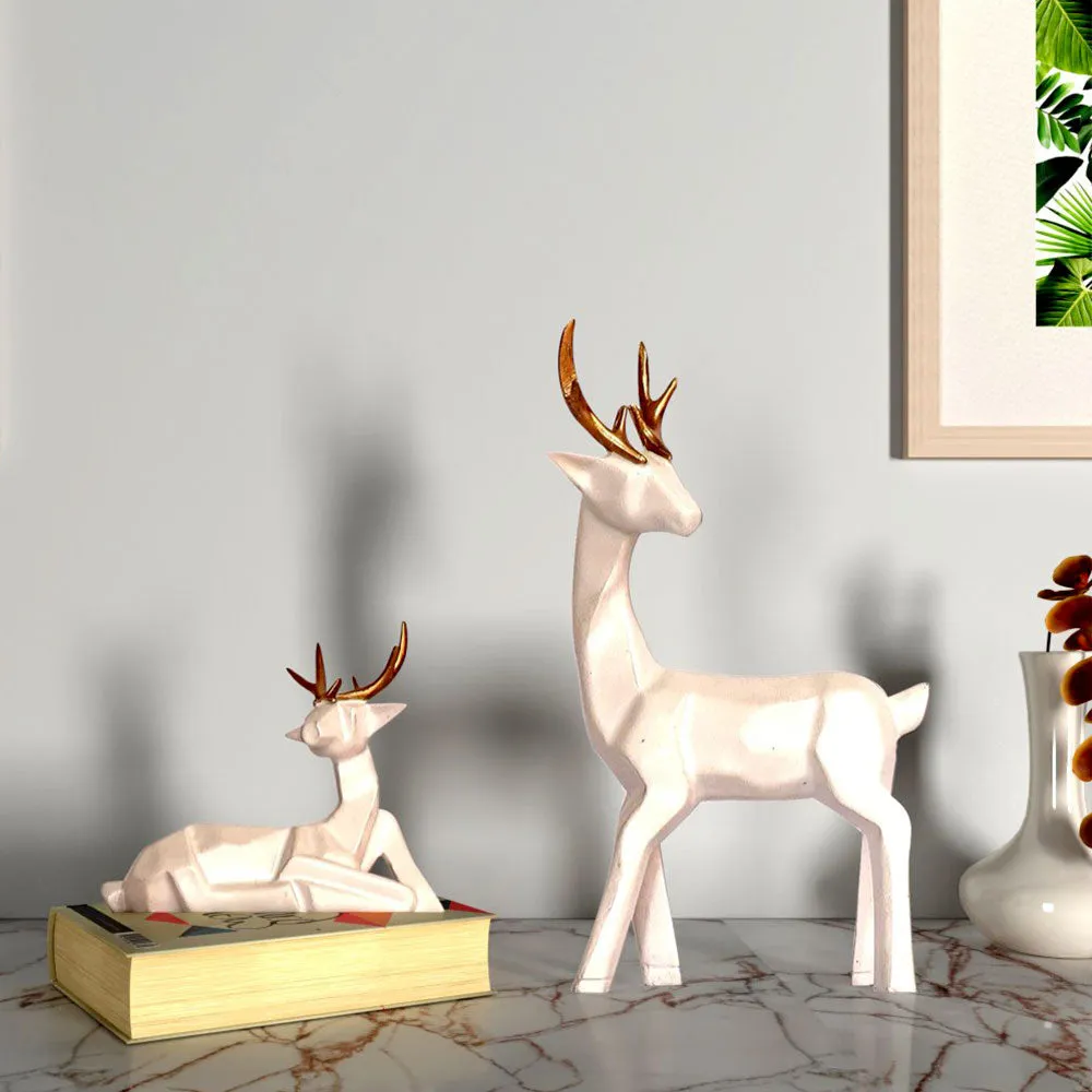 Set of 2 Luxe White Modern Art Reindeer Figurine