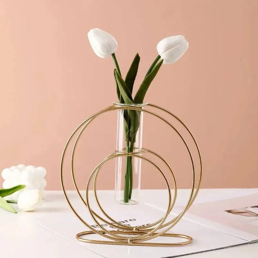 Set of 2 Metal Wire Glass Tube Vase