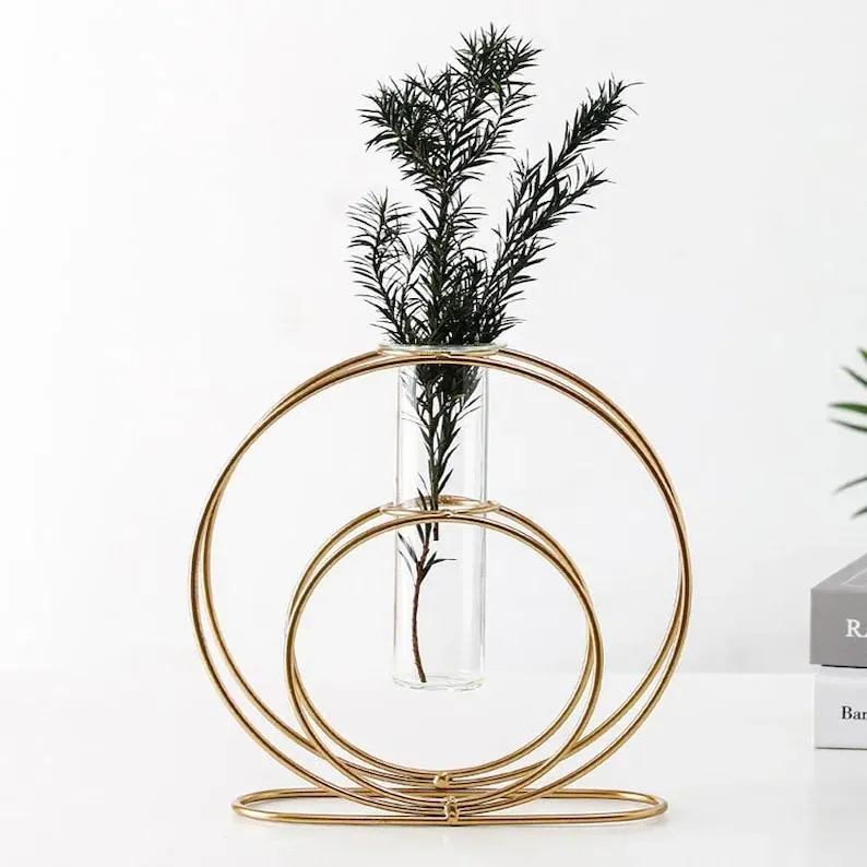 Set of 2 Metal Wire Glass Tube Vase