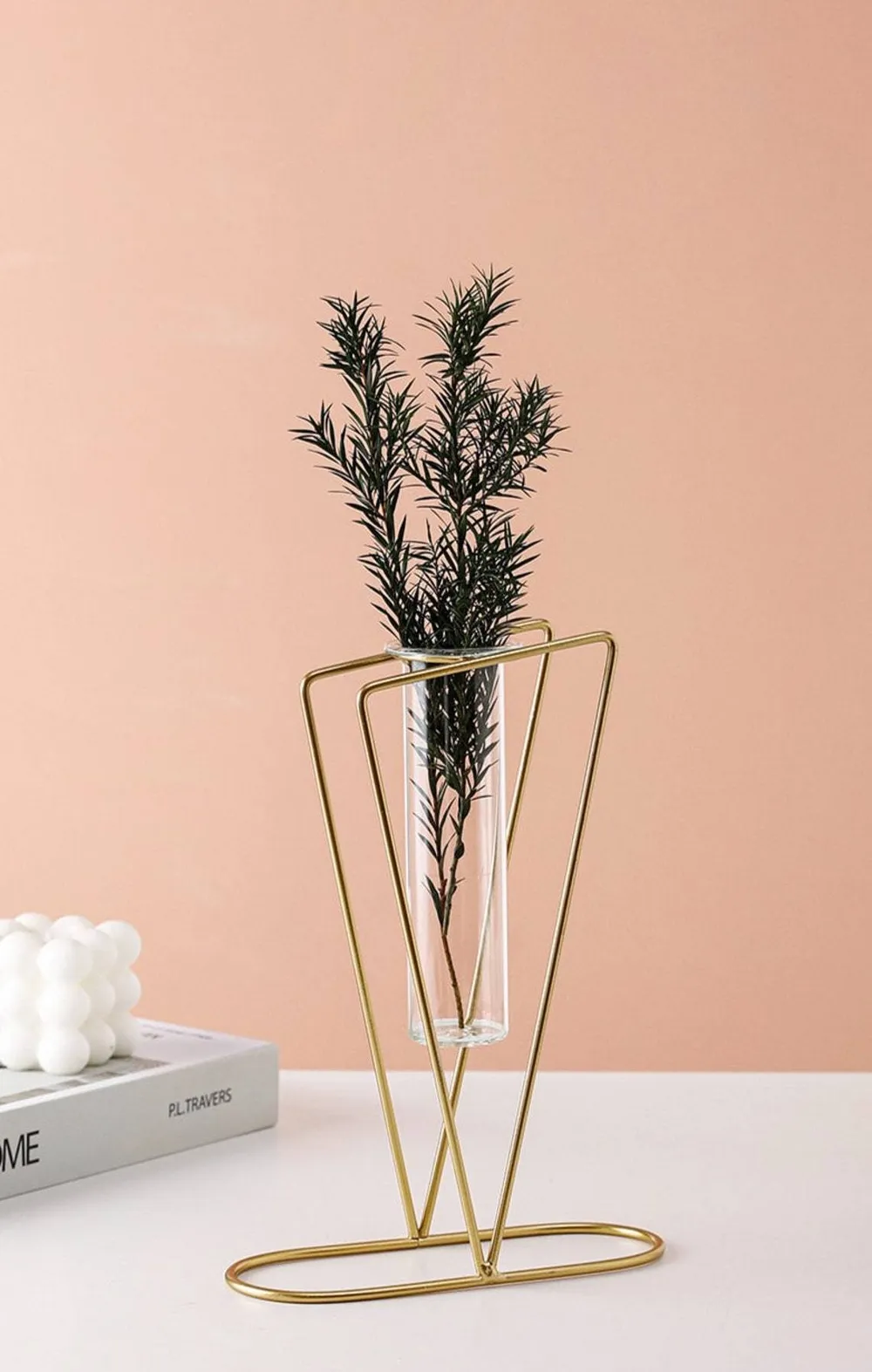 Set of 2 Metal Wire Glass Tube Vase