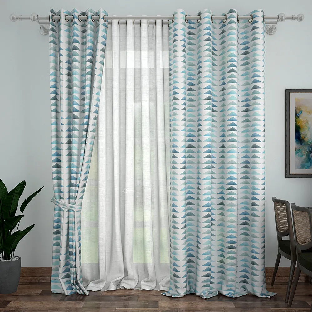 Set of 2 Mini Chevron Triangle Pattern Printed Eyelet Curtain- 260