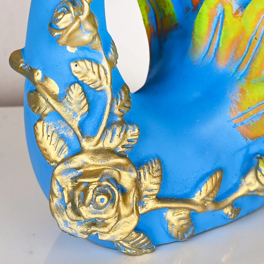Set of 2 Ornate Blue Swan Resin Showpieces with Gold Accents