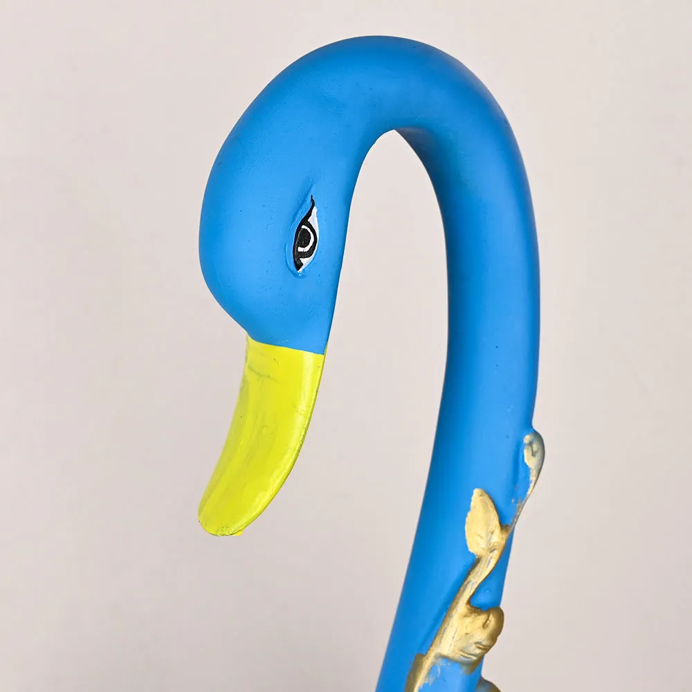 Set of 2 Ornate Blue Swan Resin Showpieces with Gold Accents