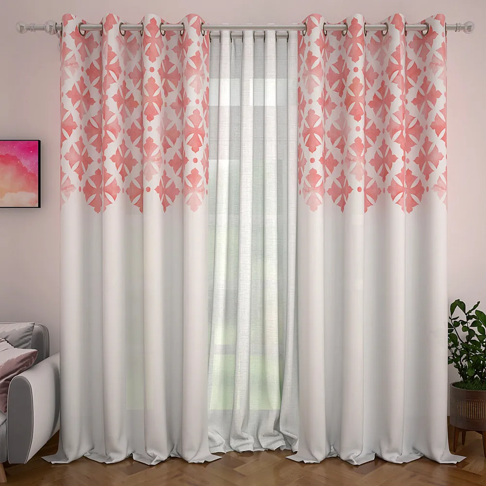 Set of 2 Peach Mosaic Premium Printed Eyelet Curtain- 260