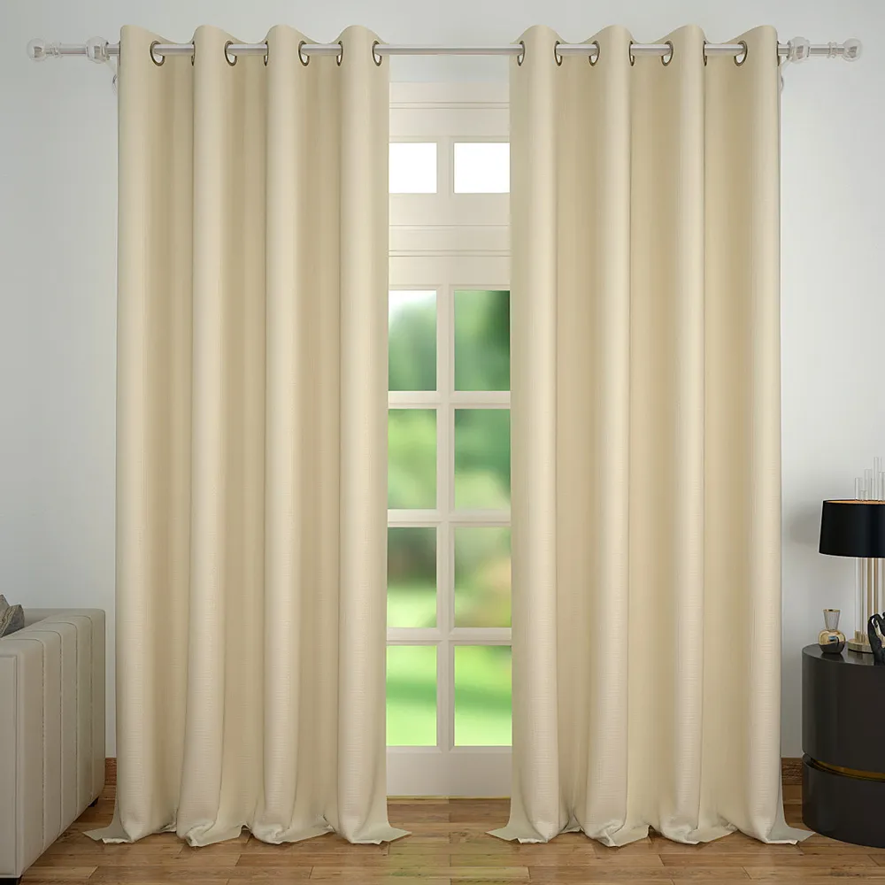 Set of 2 Plush Cream Blackout Curtain | Light Blocking Eyelet Curtain- 320 GSM