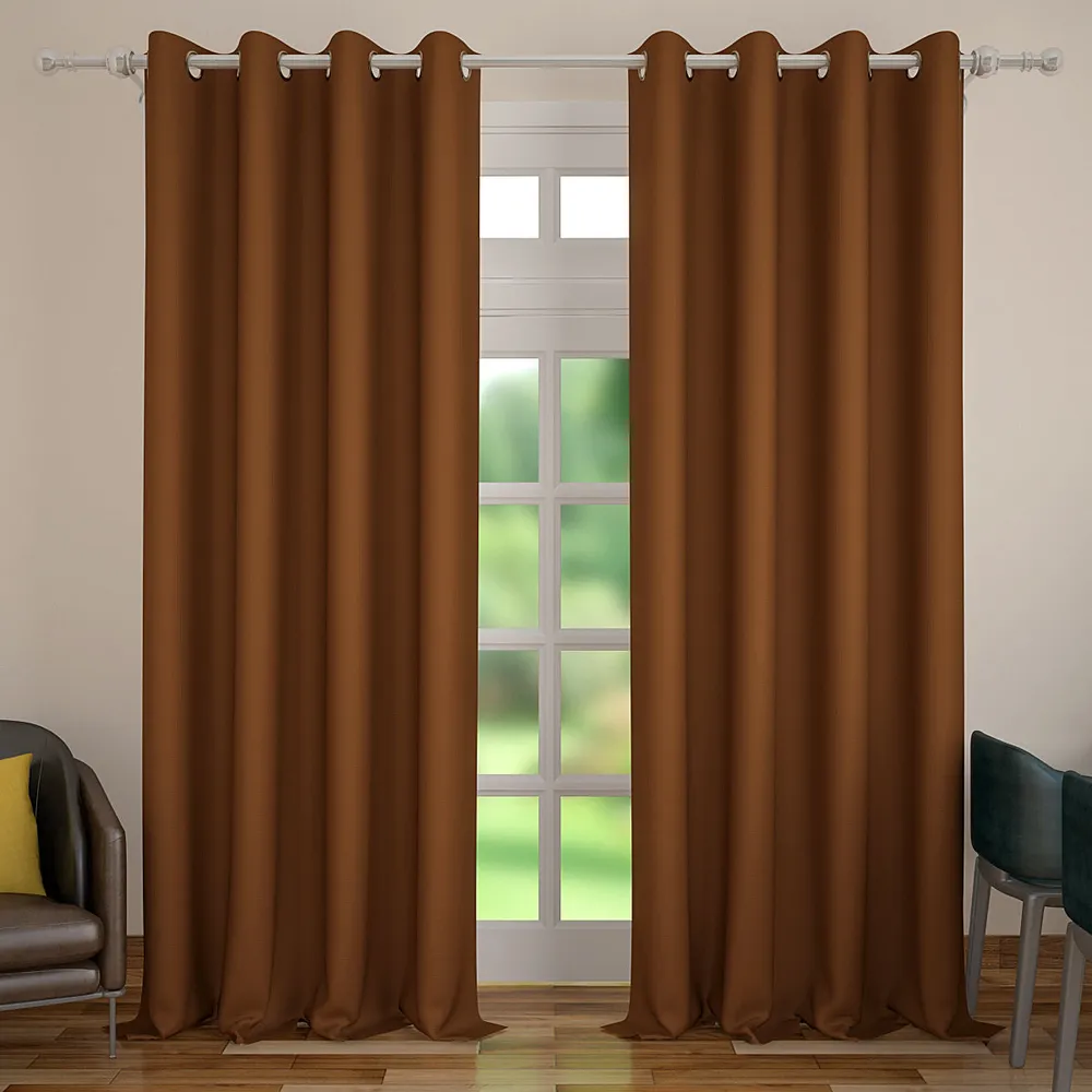 Set of 2 Premium Brown Blackout Curtain| Light Blocking Eyelet Curtain- 320 GSM