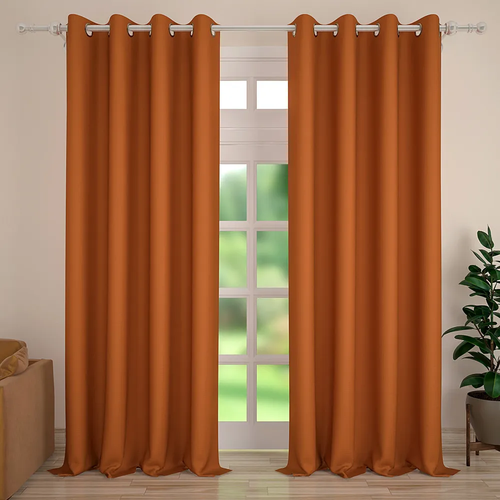Set of 2 Premium Orange Blackout Curtain | Light Blocking Eyelet Curtain- 320 GSM