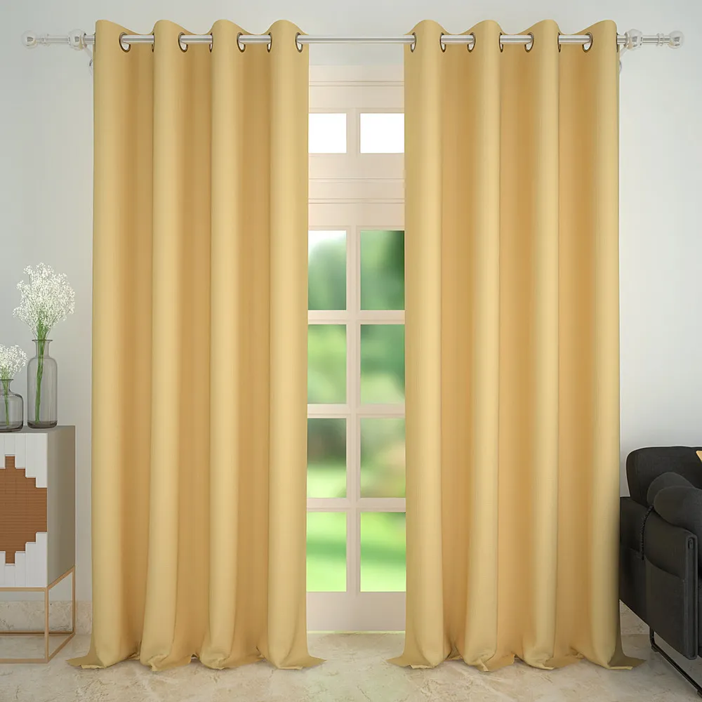 Set of 2 Royal Golden Blackout Curtain | Light Blocking Eyelet Curtain- 320 GSM