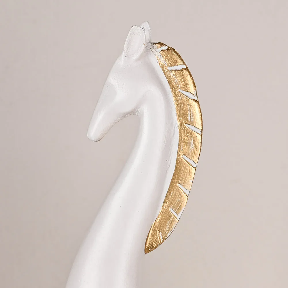 Set of 2 Serene White Horse Resin Showpieces with Gold Accents