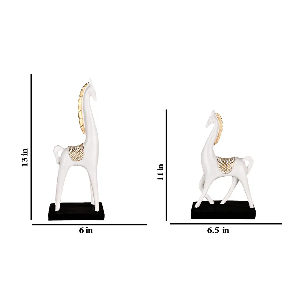 Set of 2 Serene White Horse Resin Showpieces with Gold Accents