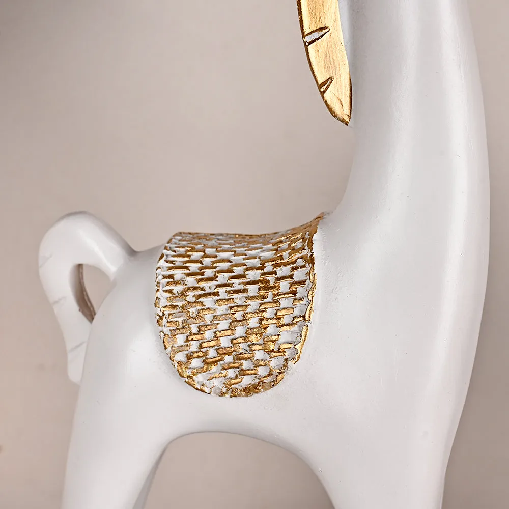 Set of 2 Serene White Horse Resin Showpieces with Gold Accents
