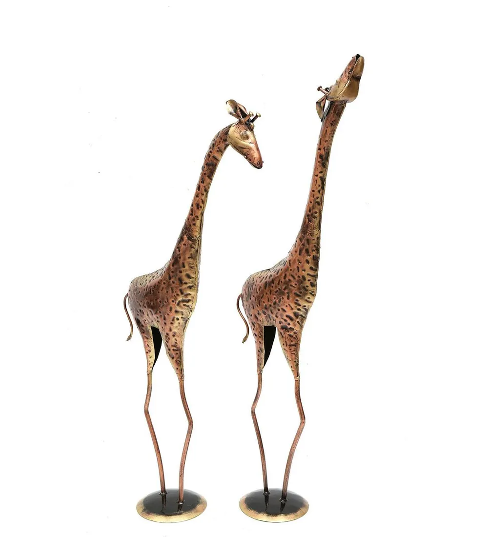 Set of 2 Stalwart Twin Giraffe Metal Animal Figurine / Showpiece