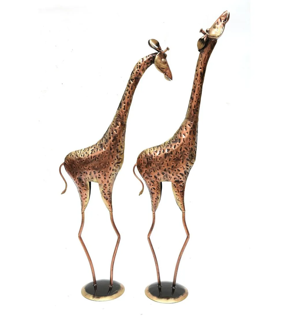 Set of 2 Stalwart Twin Giraffe Metal Animal Figurine / Showpiece