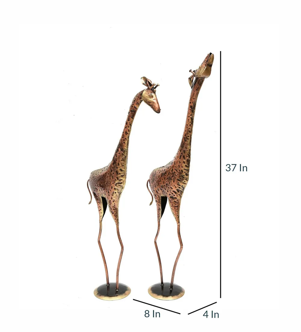 Set of 2 Stalwart Twin Giraffe Metal Animal Figurine / Showpiece