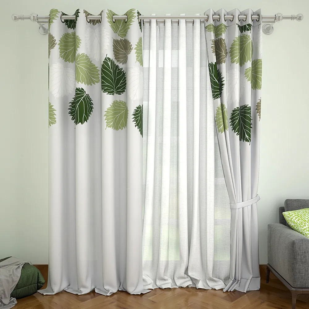 Set of 2 Timeless Leaf Motif Printed Eyelet Curtain- 260