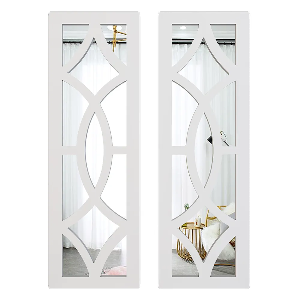 Set of 2 Vintage Wooden Frame Decorative Wall Mirror/ Wall Art Decor (Available in Multiple Finishes) White