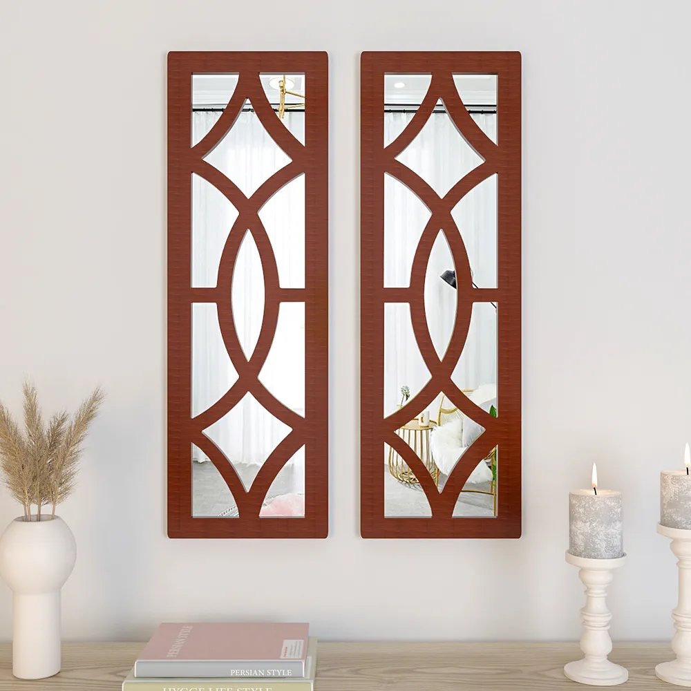 Set of 2 Vintage Wooden Frame Decorative Wall Mirror/ Wall Art Decor (Available in Multiple Finishes) White