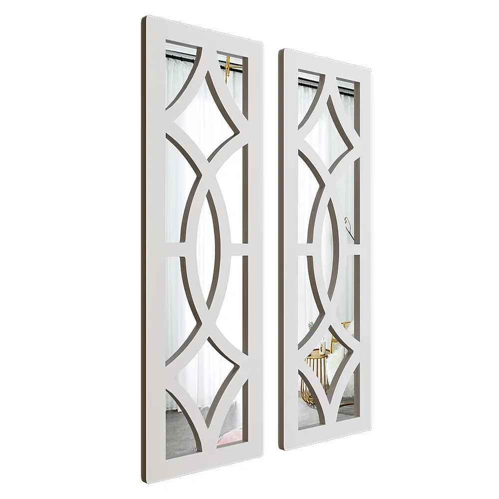Set of 2 Vintage Wooden Frame Decorative Wall Mirror/ Wall Art Decor (Available in Multiple Finishes) White
