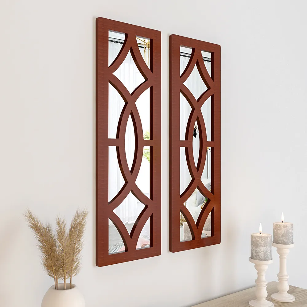 Set of 2 Vintage Wooden Frame Decorative Wall Mirror/ Wall Art Decor (Available in Multiple Finishes) White
