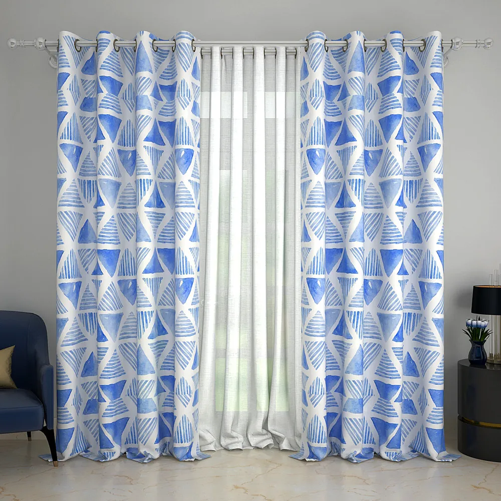 Set of 2 Watercolor Abstract Pattern Printed Eyelet Curtain- 260