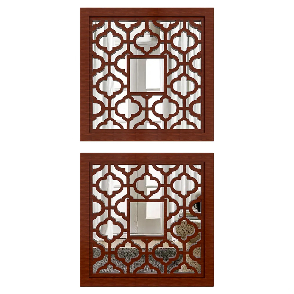 Set of 2 Wooden Frame Bohemian Style Decorative Wall Mirror (Available in Multiple Finishes) White