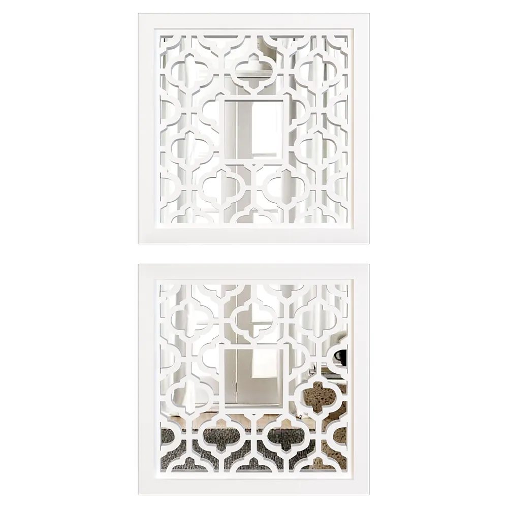 Set of 2 Wooden Frame Bohemian Style Decorative Wall Mirror (Available in Multiple Finishes) White