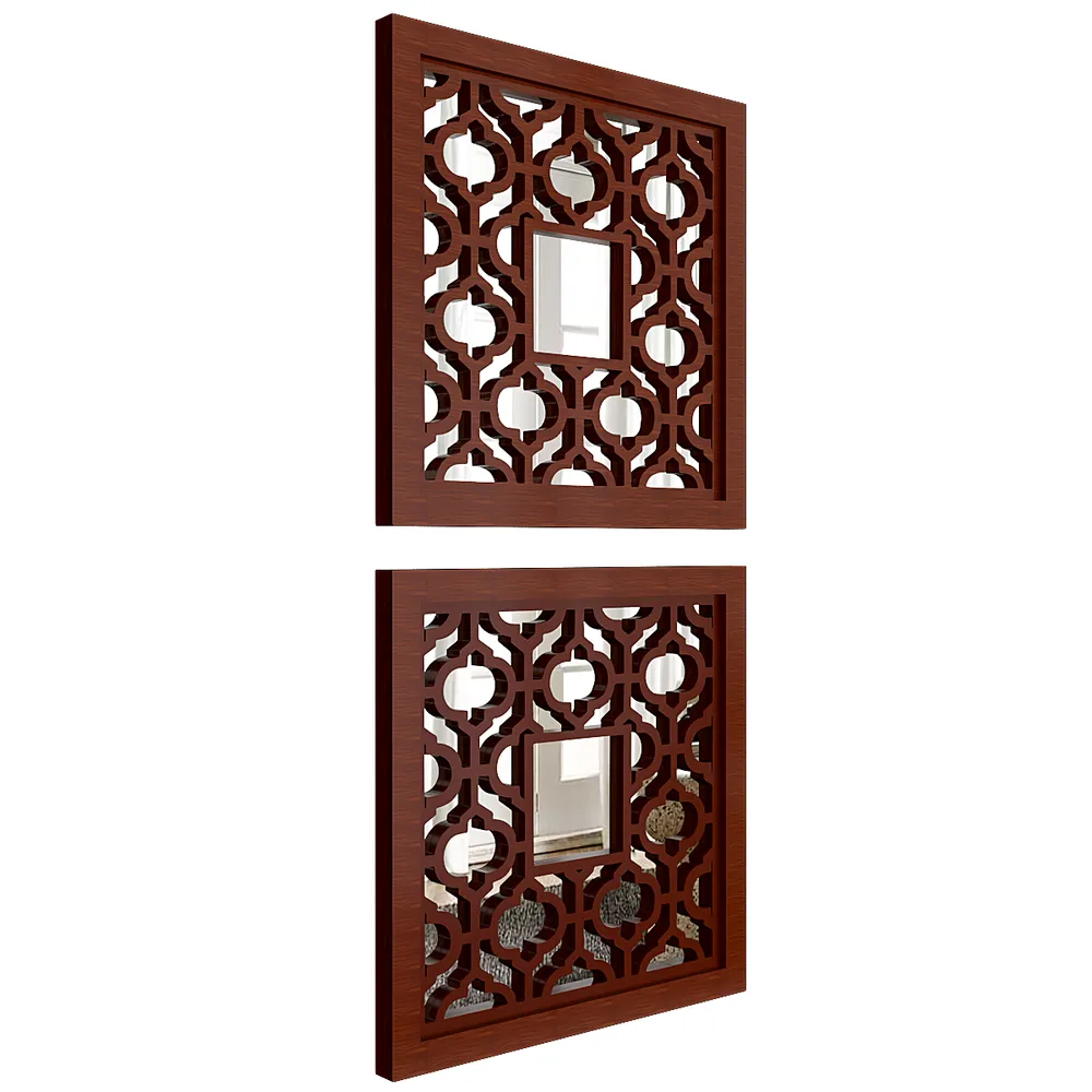 Set of 2 Wooden Frame Bohemian Style Decorative Wall Mirror (Available in Multiple Finishes) White
