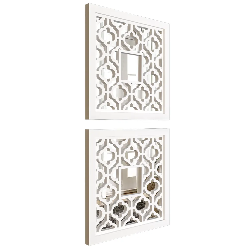 Set of 2 Wooden Frame Bohemian Style Decorative Wall Mirror (Available in Multiple Finishes) White