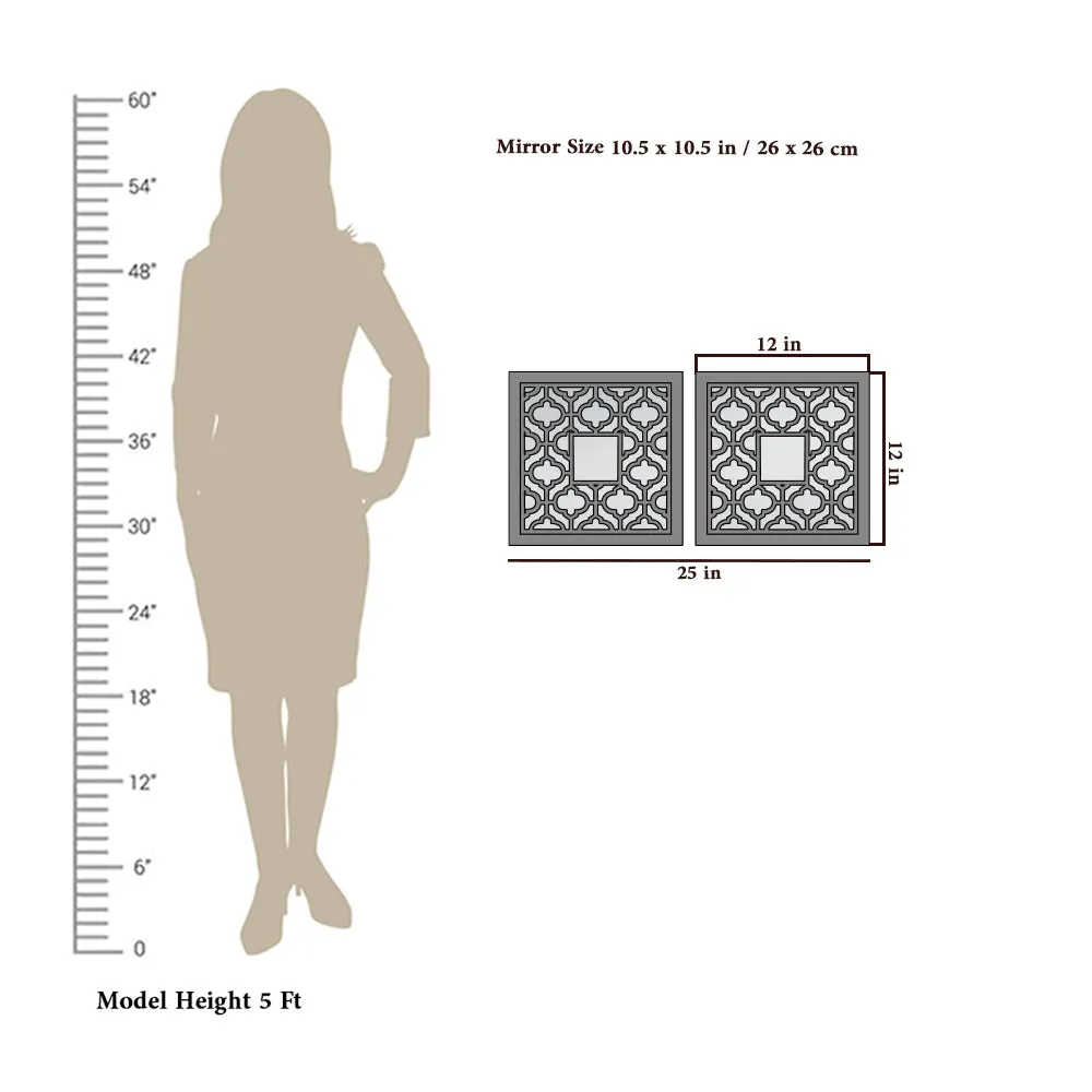 Set of 2 Wooden Frame Bohemian Style Decorative Wall Mirror (Available in Multiple Finishes) White