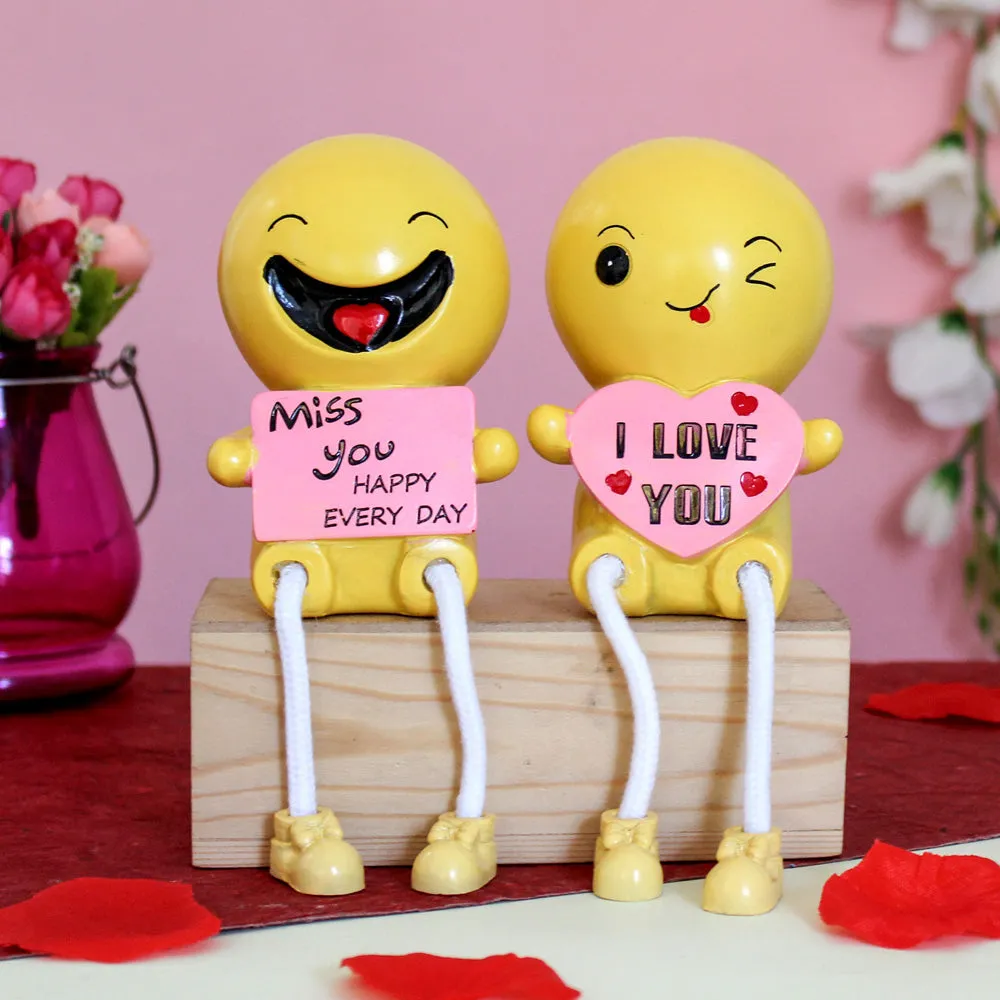 Set of 2 Yellow Smiley Couple Decorative Showpieces for Valentine's Day