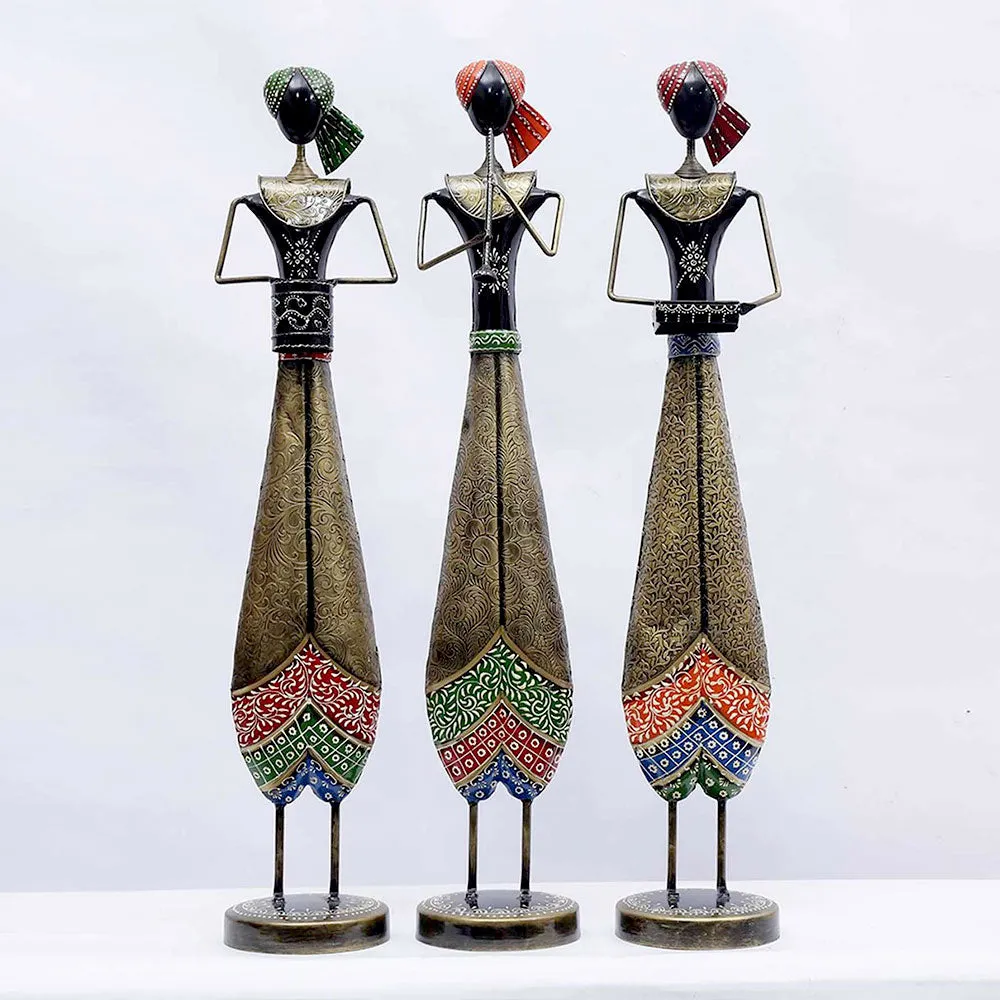 Set of 3 Ancient Art Handcrafted Metal Big Human Figurine / Showpiece
