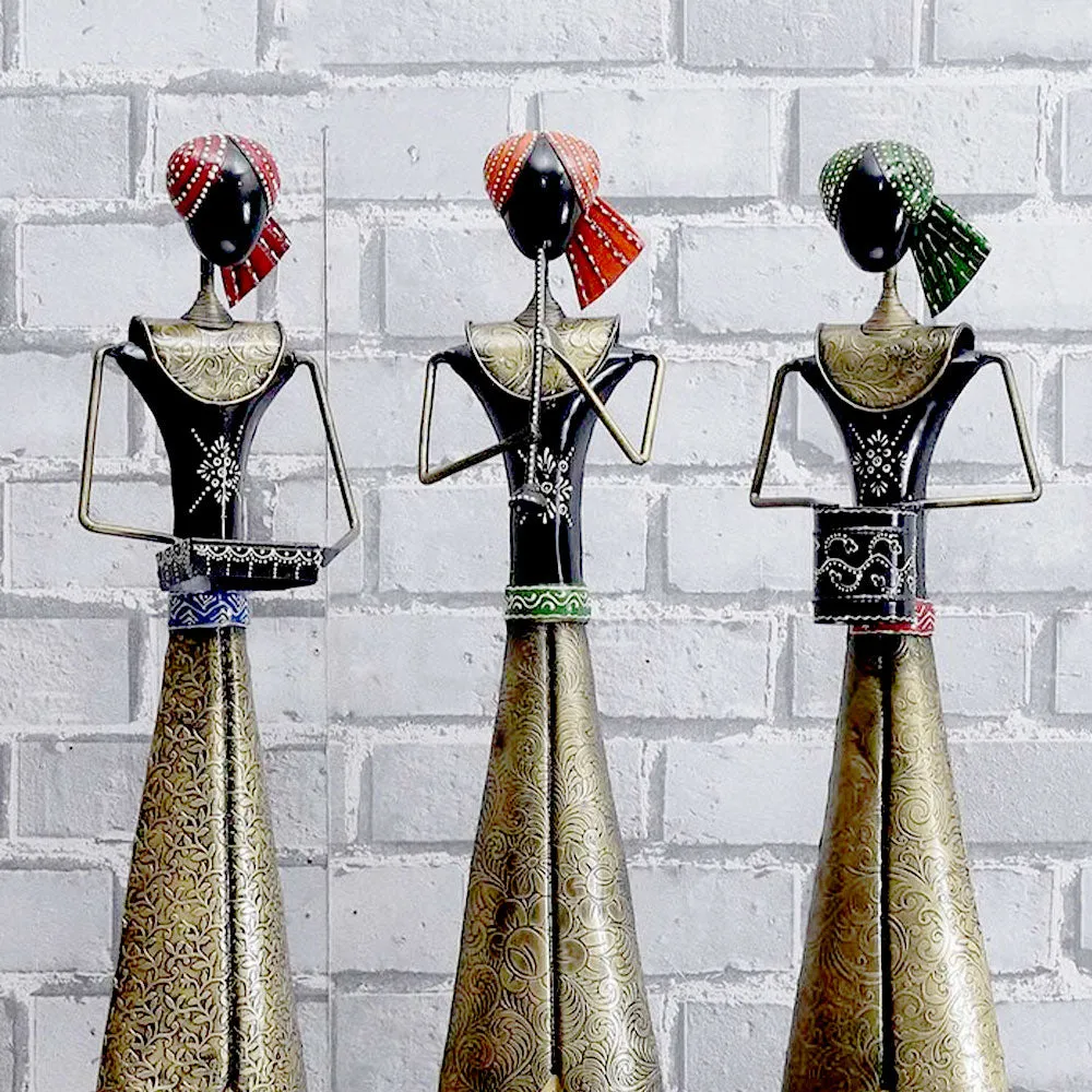 Set of 3 Ancient Art Handcrafted Metal Big Human Figurine / Showpiece