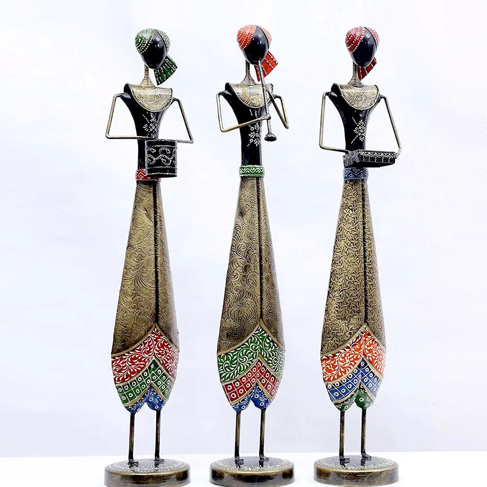 Set of 3 Ancient Art Handcrafted Metal Big Human Figurine / Showpiece