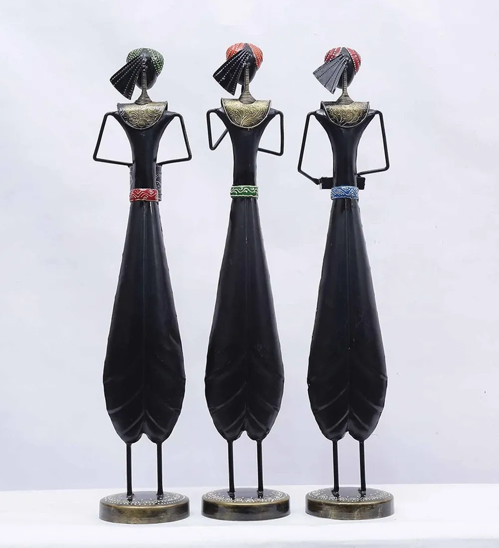 Set of 3 Ancient Art Handcrafted Metal Big Human Figurine / Showpiece