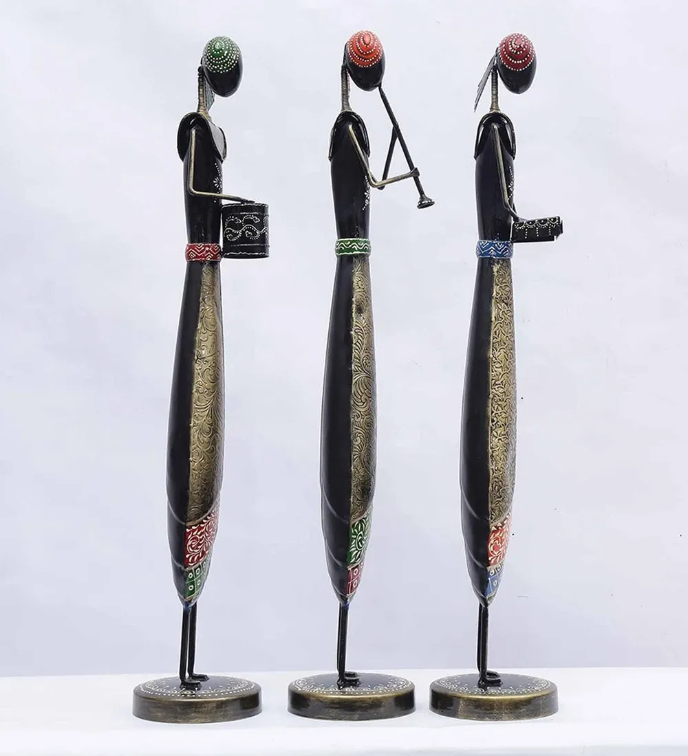 Set of 3 Ancient Art Handcrafted Metal Big Human Figurine / Showpiece