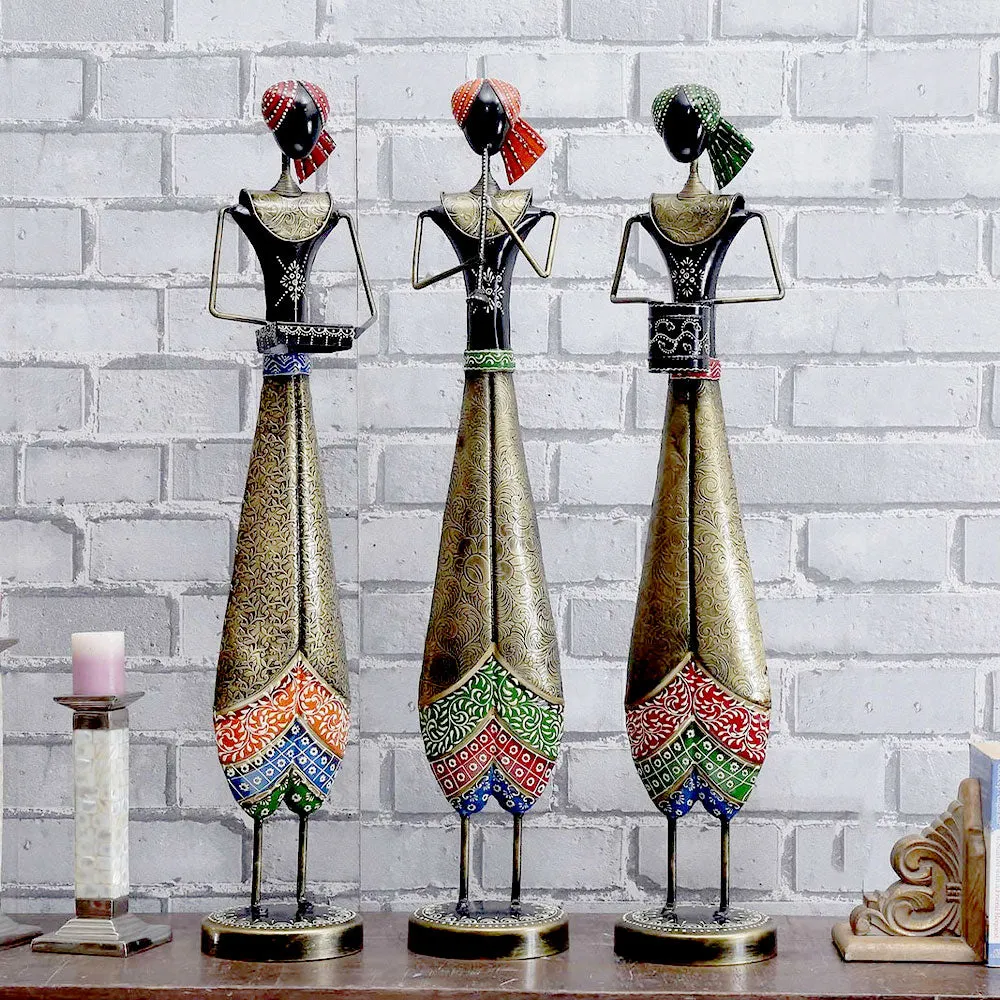 Set of 3 Ancient Art Handcrafted Metal Big Human Figurine / Showpiece